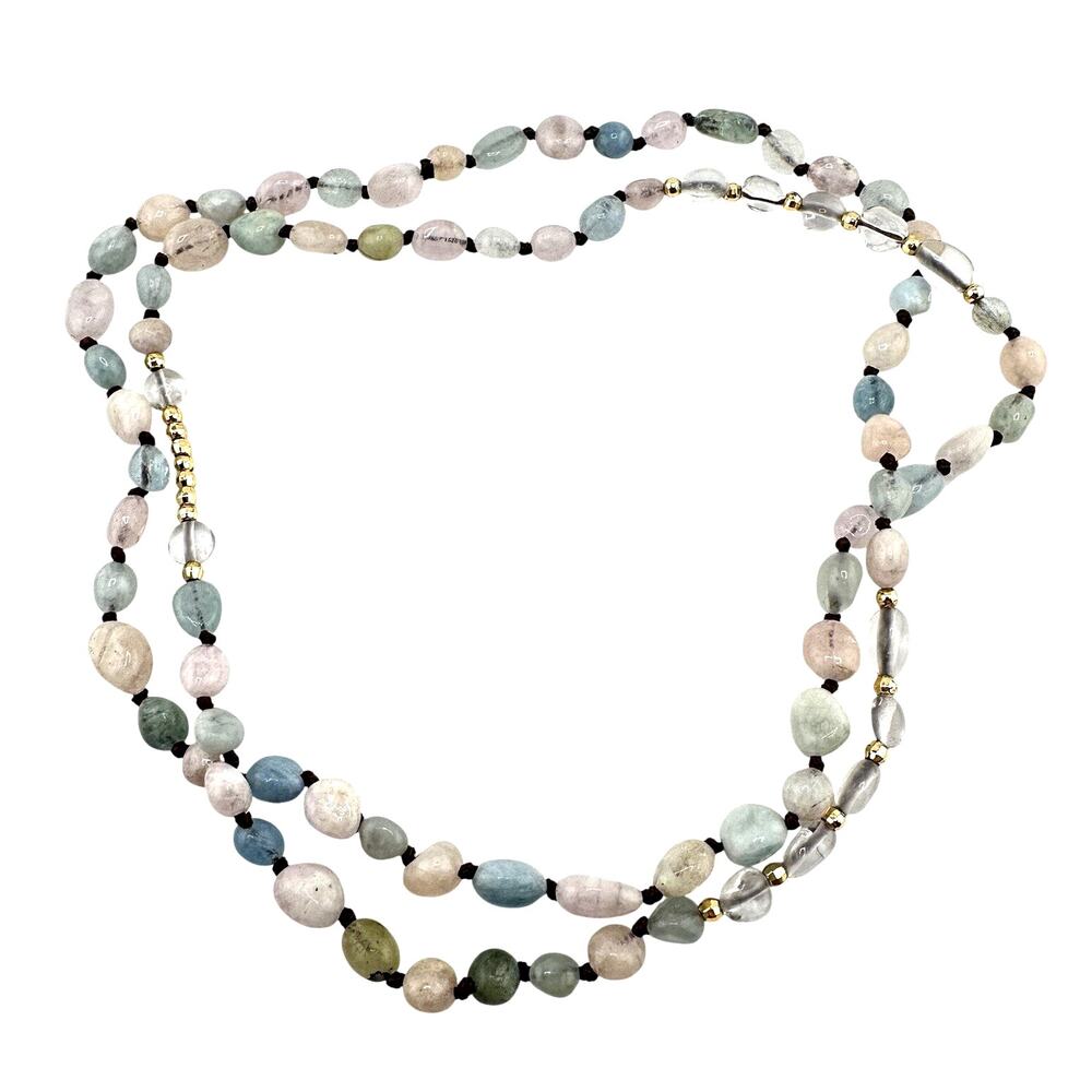 Handmade Artisan Quartz Aventurine Beryl Pastel Hand Knotted Beaded 30” Necklace
